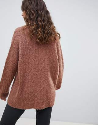 Religion fluffy knit oversized v-neck cable knit sweater