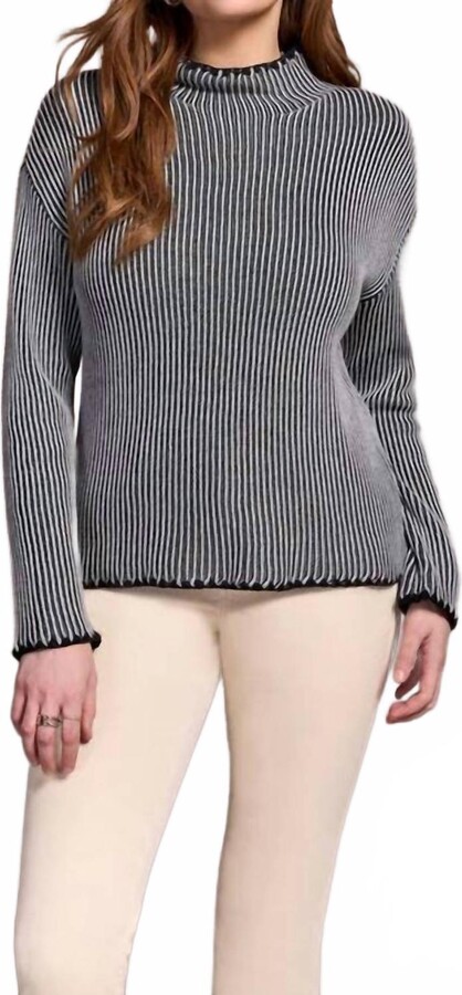 Tribal Combed Cotton Two Tone Rib Sweater In Grey Mix
