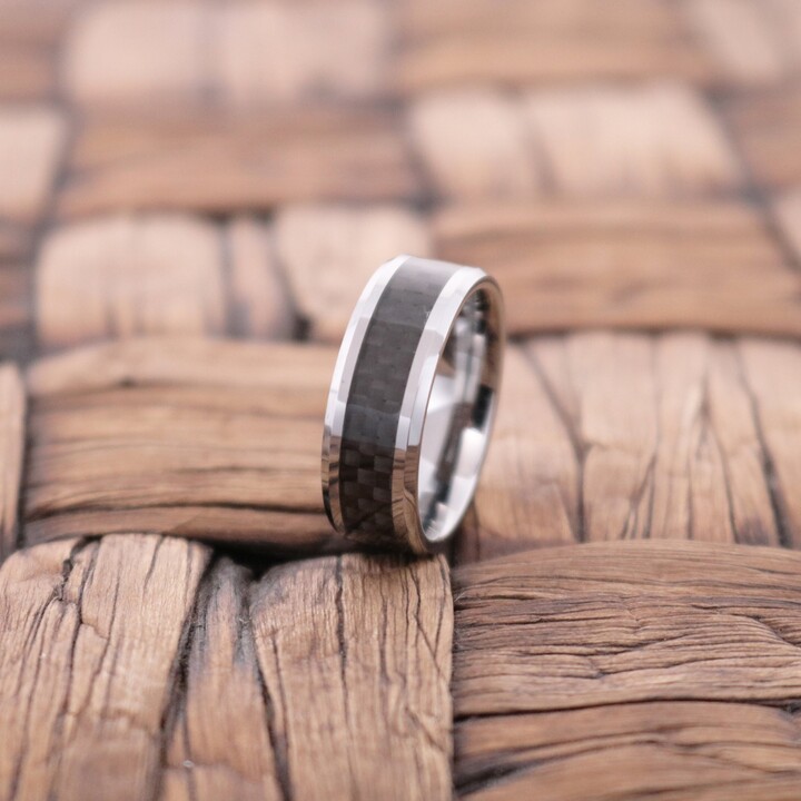 Etsy Mens Wedding Band Black, Carbon Fiber Inlay, Tungsten Carbide, Ring, Promise Engagement Anniversary