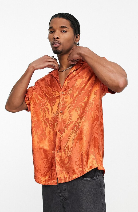 ASOS DESIGN Leaf Pattern Relaxed Camp Shirt