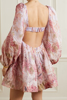 Thumbnail for your product : Zimmermann Wild Botanica Open-back Cutout Floral-print Linen And Silk-blend Mini Dress - Pink