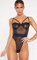 Thumbnail for your product : PrettyLittleThing Black Harness Strap Demi Cup Fishnet Body