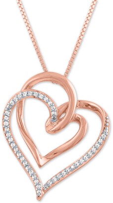 Macy's Diamond Intertwining Hearts 18" Pendant Necklace (1/10 ct. t.w.) in 14k Rose Gold-Plate