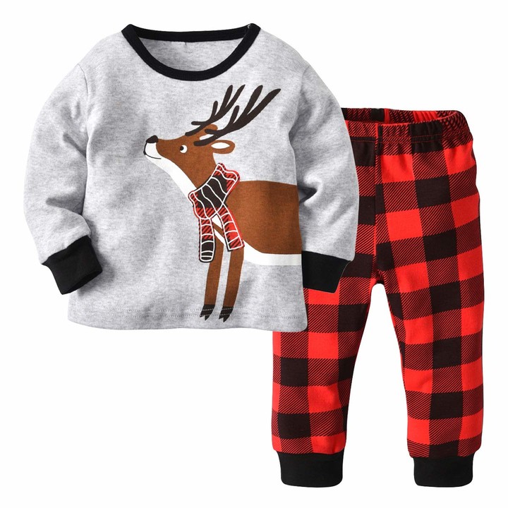 Puseky Baby Boy Pajamas Set Christmas Deer Long Sleeve Cotton Tops+Plaid  Pant Casual Set (1-2 Year) - ShopStyle