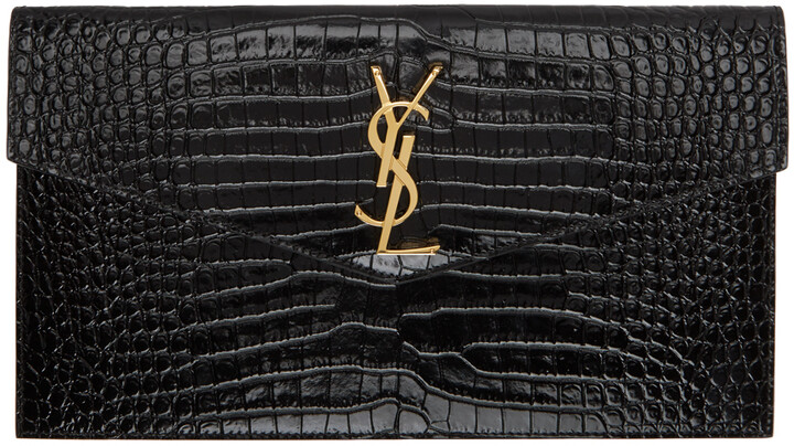 Saint Laurent Uptown Croc Embossed Leather Pouch - ShopStyle Clutches