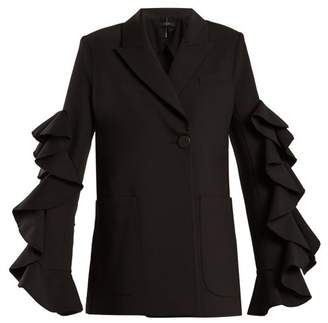 Ellery Gold Band Double Breasted Ruffle Trimmed Jacket - Womens - Black