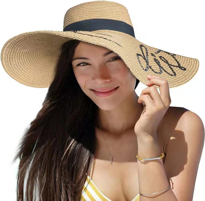 Lamongen Sun Hats Beach Hats Wide Brim Foldable Packable Straw Hats  Sequined Floppy Hats UV UPF 50+ for Women Brown - ShopStyle