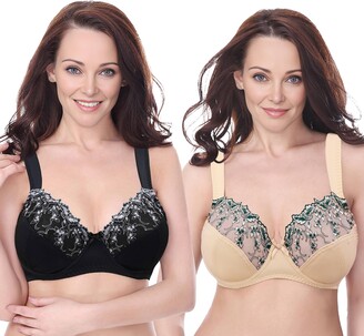 Curve Muse Womens Plus Size Minimizer Wireless Unlined Bra with Embroidery  Lace