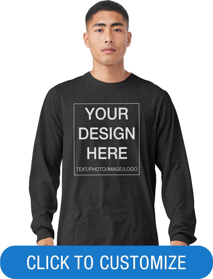 BELLA+CANVAS Adult Crew Neck Personalized Long Sleeve T-Shirt, Create your own Designs, Dark Grey Heather, Medium, Unisex
