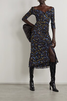 Thumbnail for your product : Diane von Furstenberg Ganesa Off-the-shoulder Ruched Leopard-print Stretch-mesh Midi Dress - Black