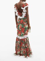 Thumbnail for your product : Dolce & Gabbana Geranium-print Lace-trim Silk-blend Gown - Red Multi