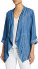 joan vass chambray openfront rollsleeve jacket