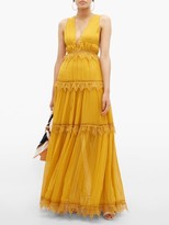 Thumbnail for your product : Jonathan Simkhai Lace-trimmed Tiered Silk Maxi Dress - Dark Yellow