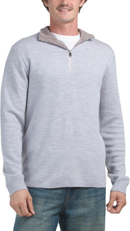 TJMAXX Merino Wool Blend Quarter Zip Sweater For Men, Spandex/Merino Wool