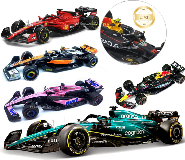 Bburago 1:43 Aston Martin AMR23 Mercedes W14 Red Bull RB19 Miami GP Ferrari SF23 Alpine A523 F1 Model Formula Car Static Racing