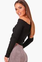 Thumbnail for your product : boohoo Petite Ruched Front Bardot Rib Crop Top