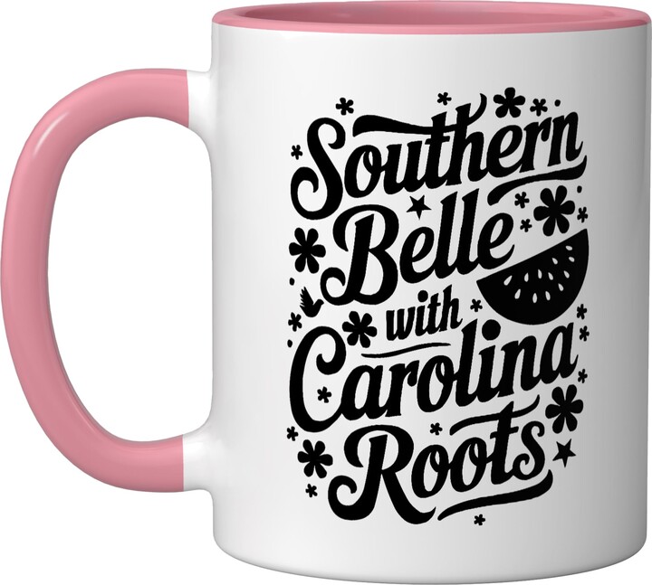 South Carolina USA State USA SteMi Apparel South Carolina USA State American United States America Ceramic Mug, Pink/White
