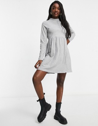 Brave Soul Tall lizzie high neck smock dress in grey