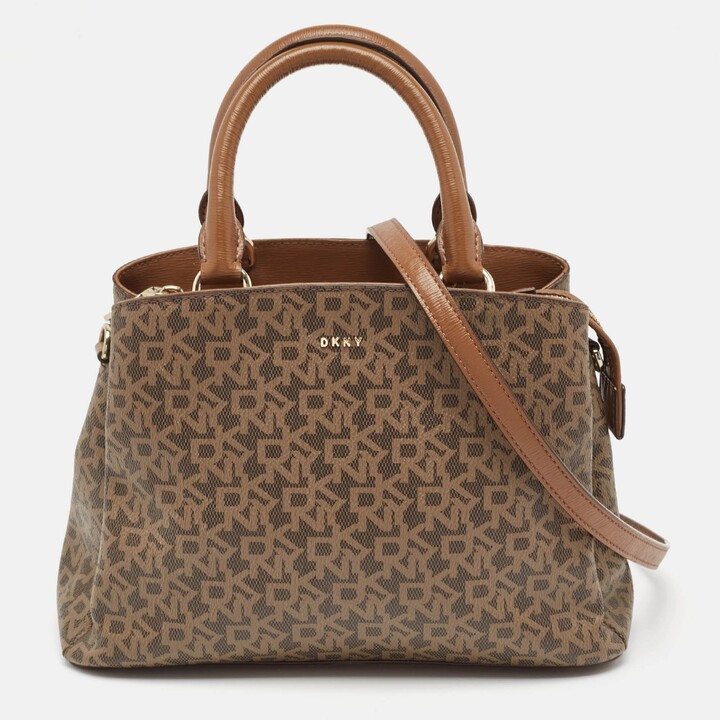 DKNY Brown Signature Coated Canvas Satchel
