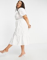 Thumbnail for your product : Vero Moda Curve organic cotton embroidered midi smock dress in white