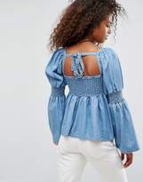 Thumbnail for your product : ASOS Design Denim Puff Sleeve Smock Top