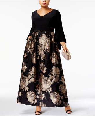 Xscape Evenings Plus Size Brocade Bell-Sleeve Gown