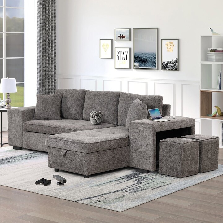 LivEditor Pull Out Sleeper Sofa, LShape Sectional Couch with Storage