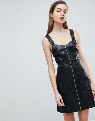 lipsy square neck faux leather dress