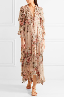 Zimmermann Aerial Ruffled Floral-print Silk-georgette Dress - Blush