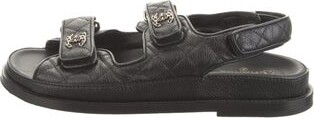 Chanel Interlocking CC Logo Leather Slingback Sandals