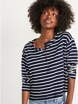 Old Navy Loose Mariner-Stripe Long-Sleeve Henley T-Shirt for Women -  ShopStyle Plus Size Tops