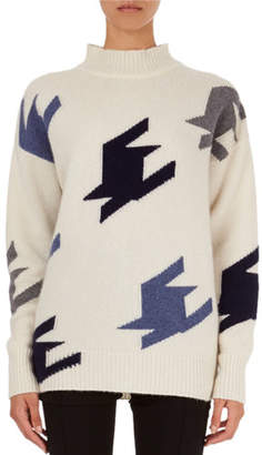 Victoria Beckham Oversized Geometric Knit Cashmere Mock-Neck Sweater