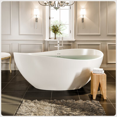 Eviva 63'' x 37.5'' Freestanding Soaking Solid Surface Bathtub
