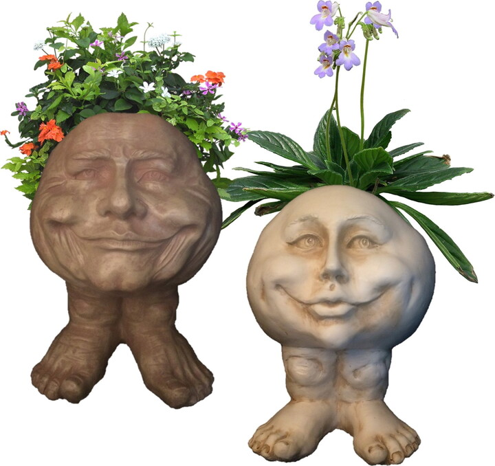 Homestyles Stone Wash White Papa John & Mama Petunia the Muggly Face Humorous Statue Planter Pot