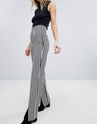 Honey Punch PANTS With Front Splits In Pinstripe