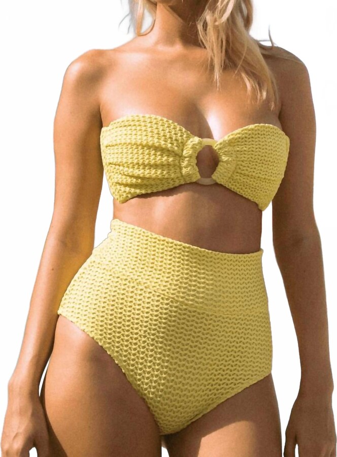 Montce Swim Added Coverage High Rise Bikini Bottom In Yellow Crochet