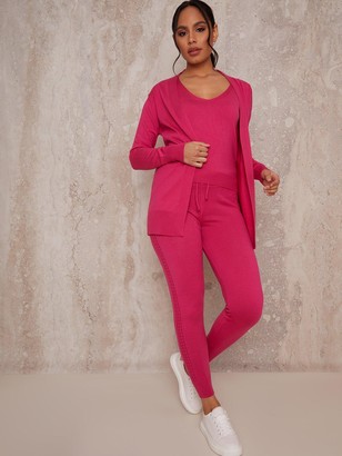 Chi Chi London 3 Piece Cardigan Lounge Wear Set Hot Pink