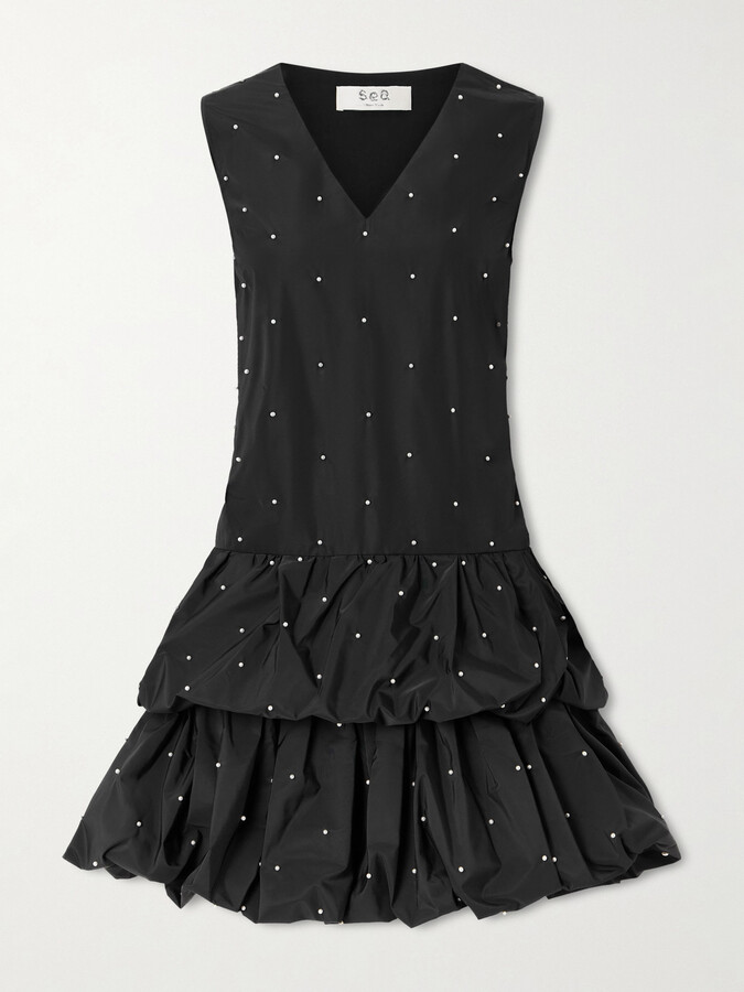 Sea Alberta Tiered Faux Pearl-embellished Taffeta Mini Dress - Black