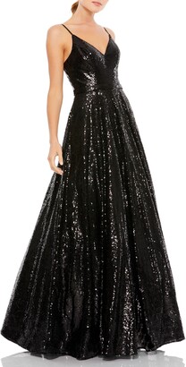Dress the Population Womens Rachelle Sleeveless Sequin Tulle Fit /& Flare Long Ballgown