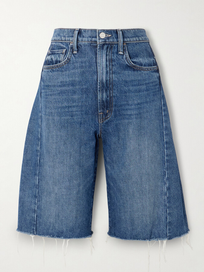Mother The Half Pipe Bermuda Fray Denim Shorts - Blue