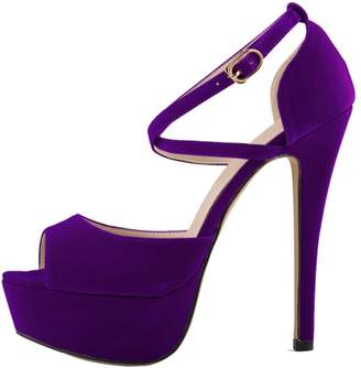 CAMSSOO Women's Fashion Peep Toe Stiletto Slip On Platform Sandal 5.5 inch sandals High Heels Shoes 6 US M