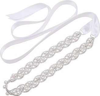 WEZTEZ Crystal Wedding Belt Pearls Bridal Belt Handmade Rhinestone Wedding Dress Belt for Bride Bridesmaid Gowns