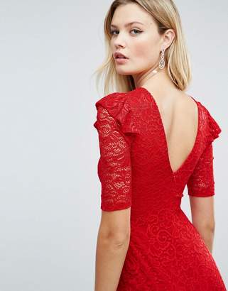 ASOS Tall Lace V Back Bodycon Mini Dress With Shoulder Ruffle