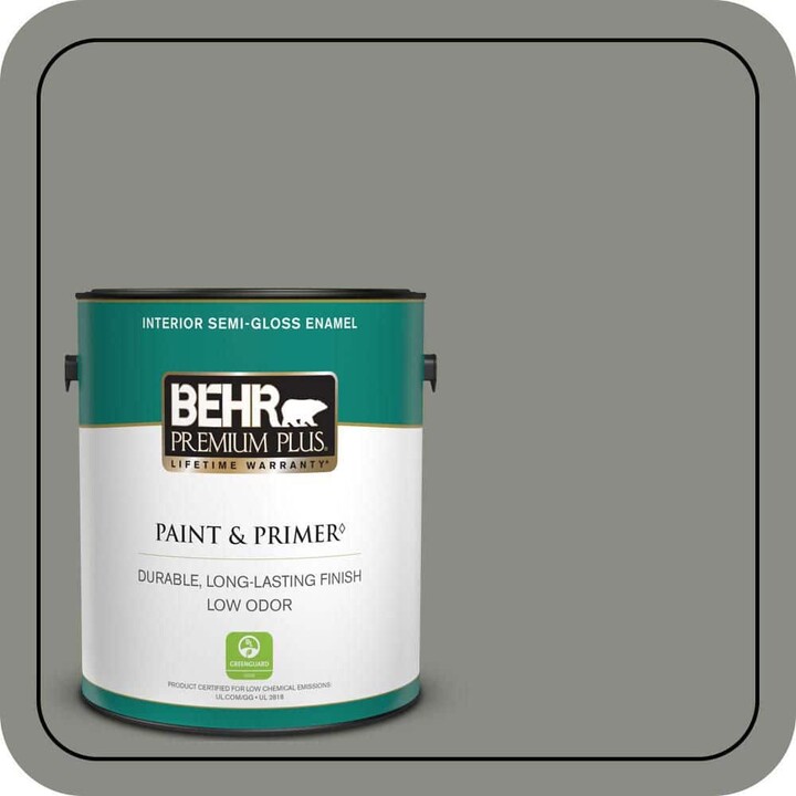BEHR PREMIUM PLUS 1 gal. #N380-5 Naturalist Gray Semi-Gloss Enamel Low Odor Interior Paint & Primer