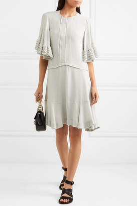 Chloé Ruffled Crepe Mini Dress - Gray