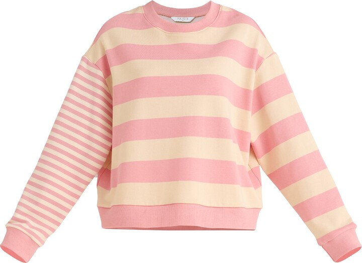 Paisie Contrast Stripe Sweatshirt In Pink, White & Cream - ShopStyle Tops