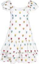 Thumbnail for your product : Carolina Herrera Embroidered Flowers Ruffled Dress