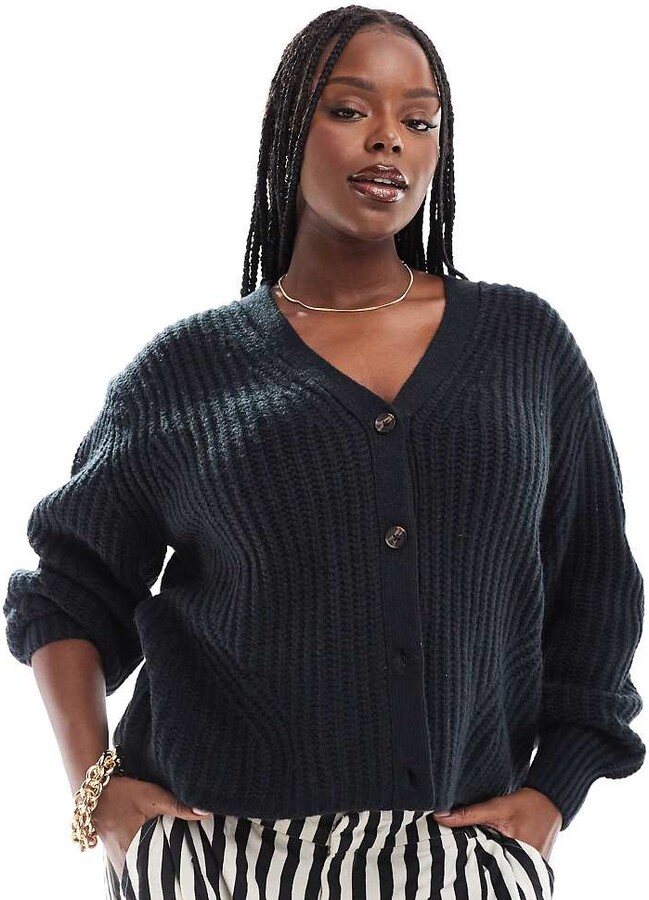 ASOS Curve ASOS DESIGN Curve fluffy rib cardigan with v neck in