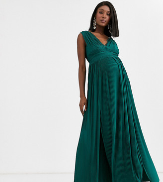Asos DESIGN Maternity premium lace insert pleated maxi dress
