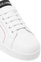 Thumbnail for your product : Dolce & Gabbana Logo-embellished Metallic-trimmed Leather Sneakers - White